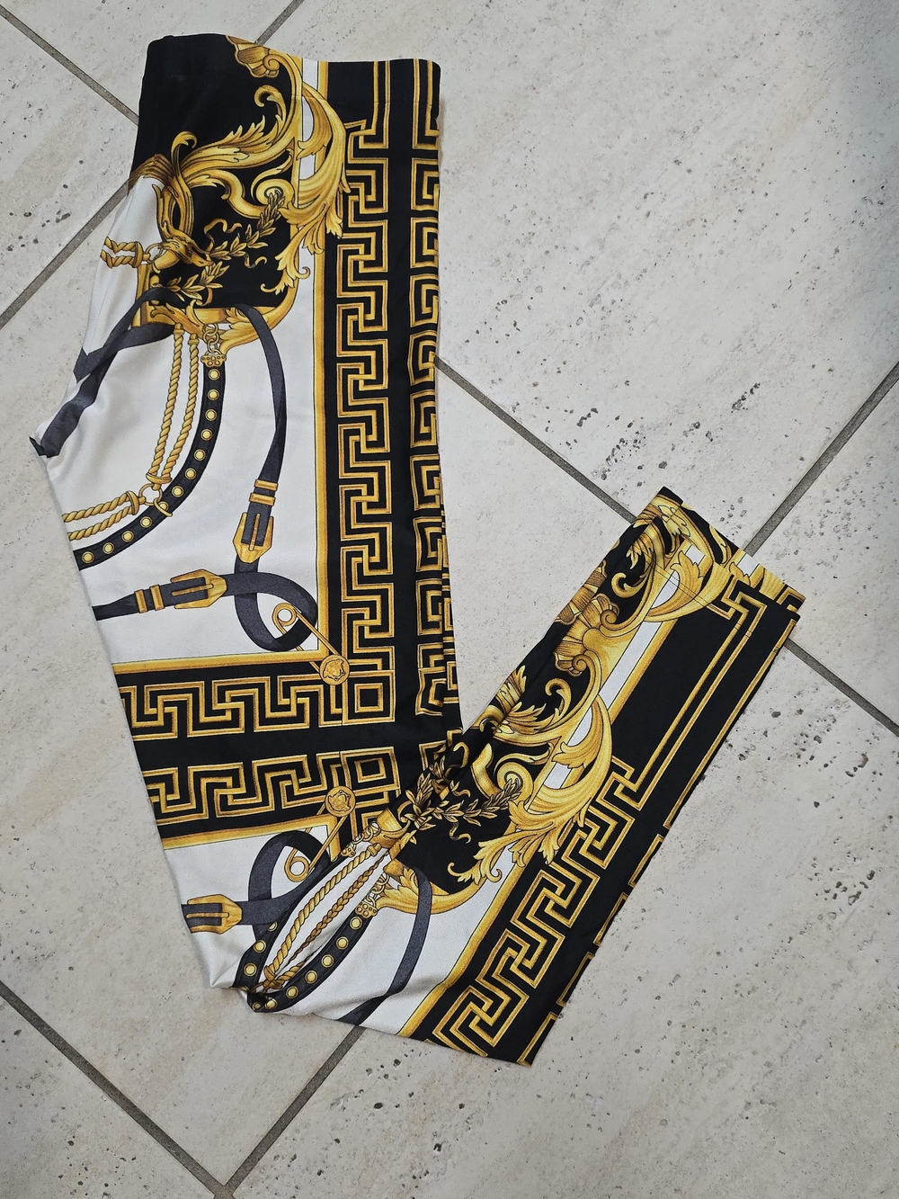 Versace White & Gold Patterned Leggins